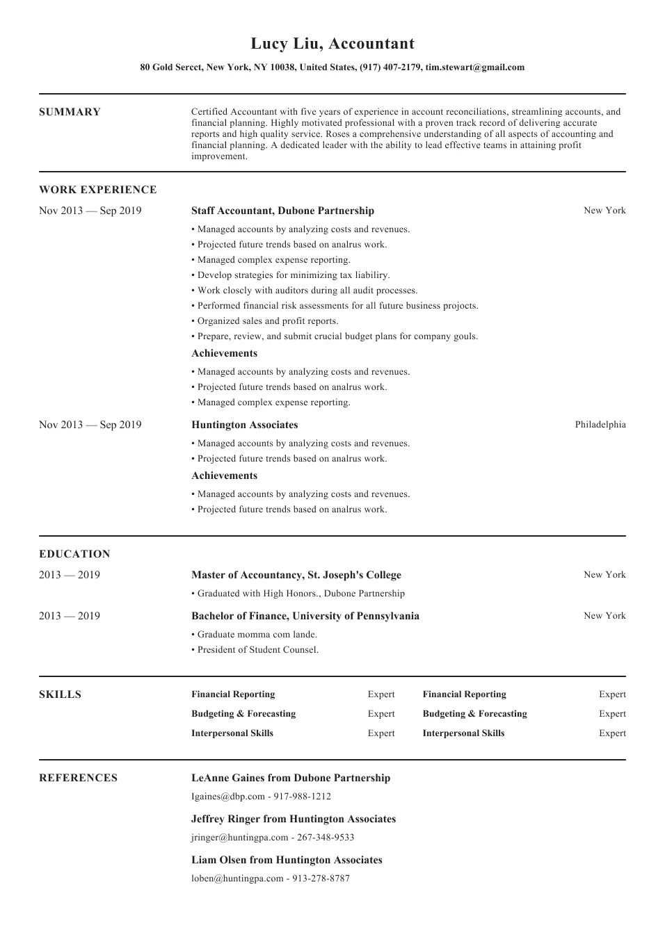 Resume example left