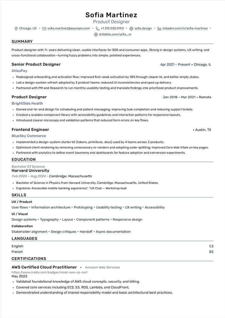 Clean resume template highlighted as ATS friendly