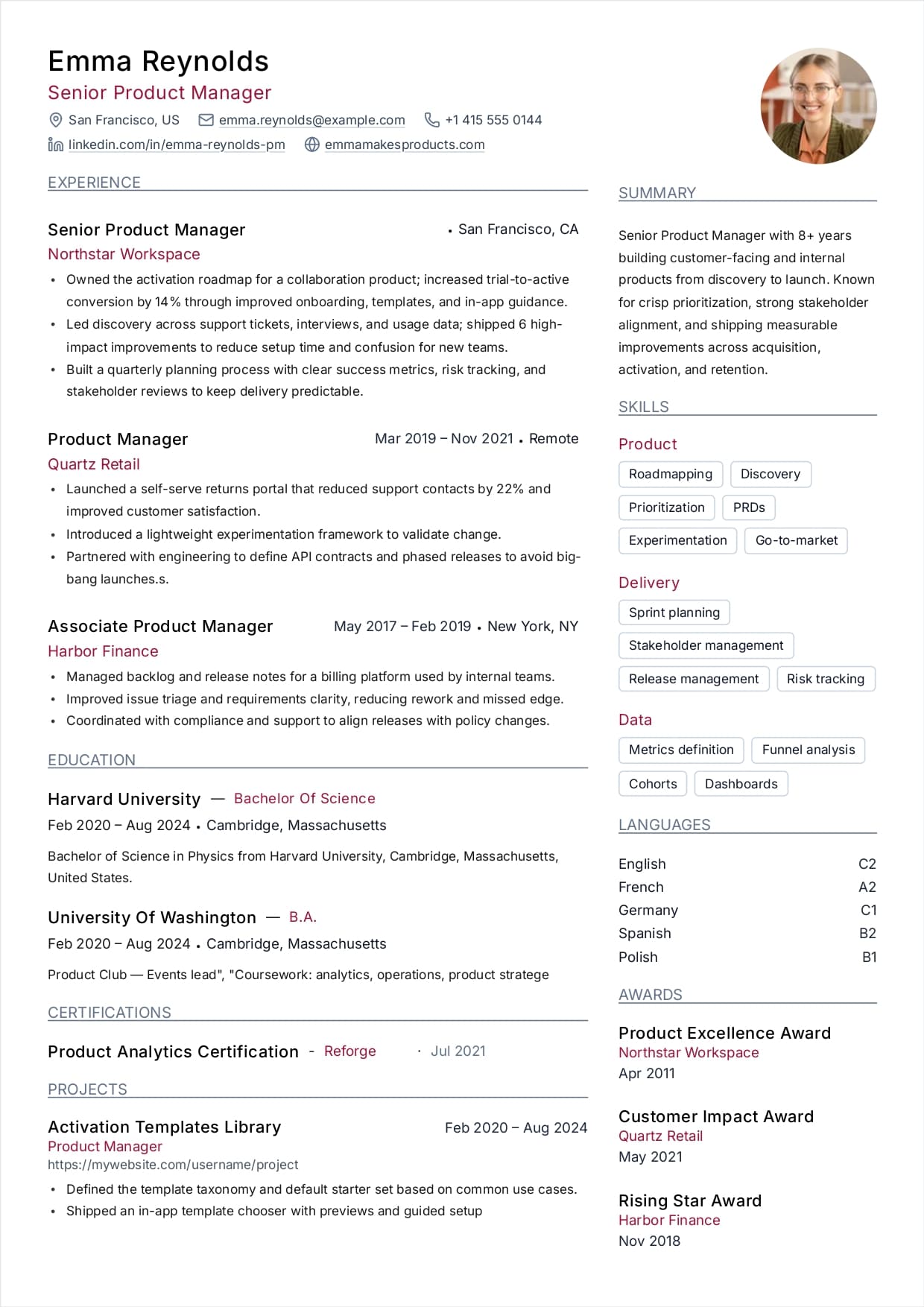 Impact-focused resume template preview