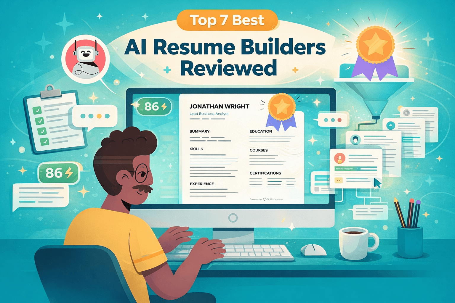 Illustration showing multiple AI resume builders and resume variants